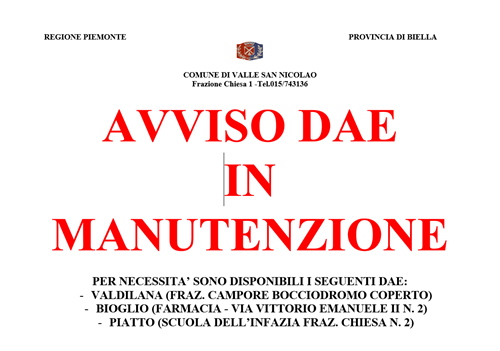 Avviso DAE in manutenzione
